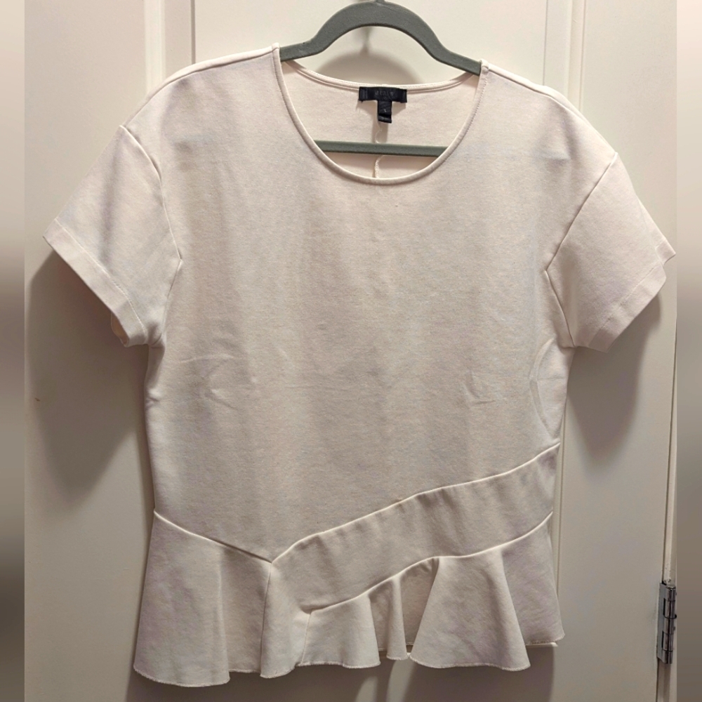 J. Crew Top Structured Flutter Hem Ivory Peplum Short Sleeve Size L